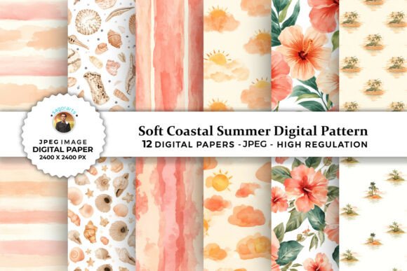 Download Soft Coastal Summer Digital Patterns - Digital patterns Collection