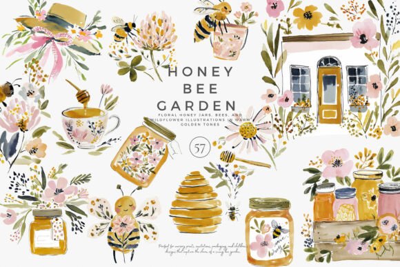 Download Charming Honey Bee Garden Clipart Set - Garden Collection