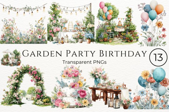 Download Garden Party Birthday Watercolor Clipart - Garden Collection