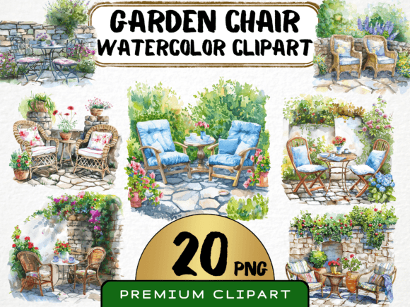 Download Watercolor Garden Chairs Clipart - Garden Collection