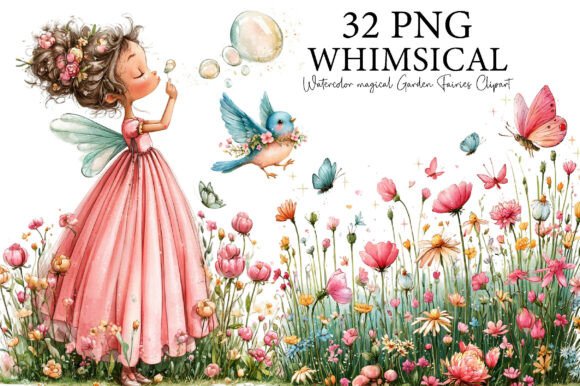 Download Watercolor Magical Garden Fairies PNG - Garden Collection