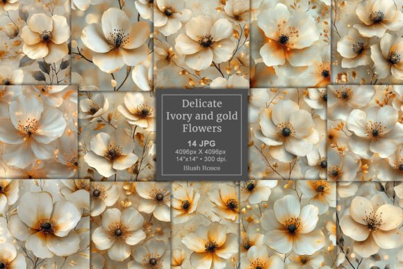 Download Delicate Abstract Ivory and Gold Flowers - Delicate Collection