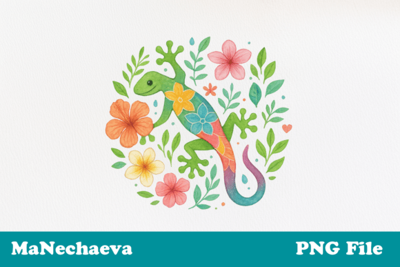 Download Floral Tropical Gecko Clipart PNG - Premium Bundle